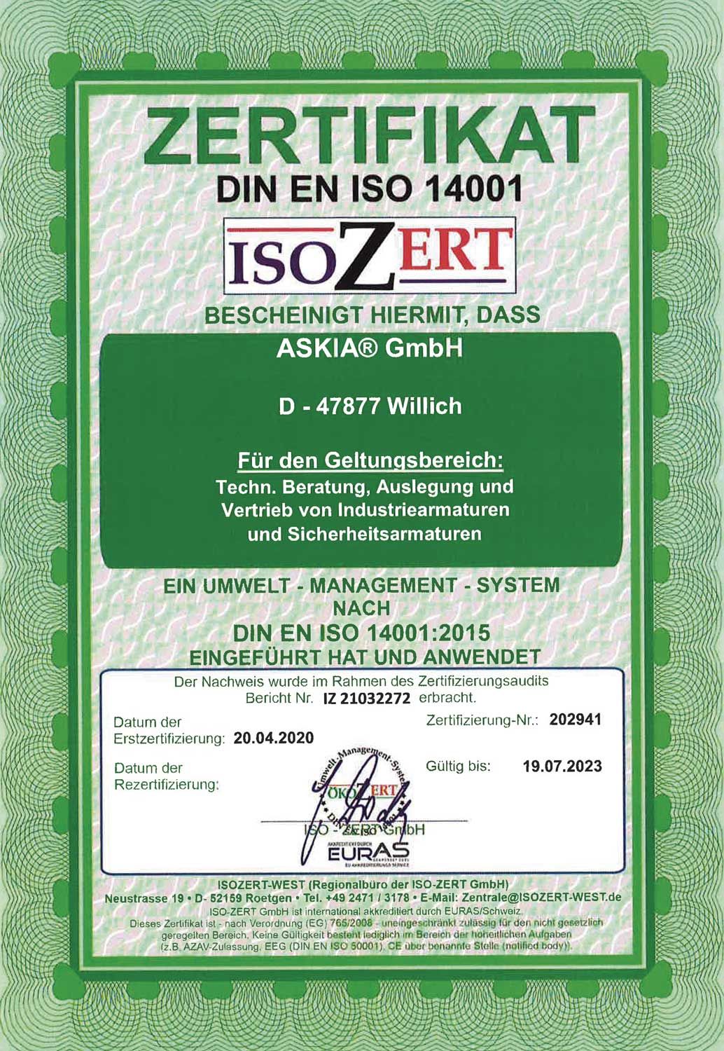 Zertifiziert gemäß DIN EN ISO 4001